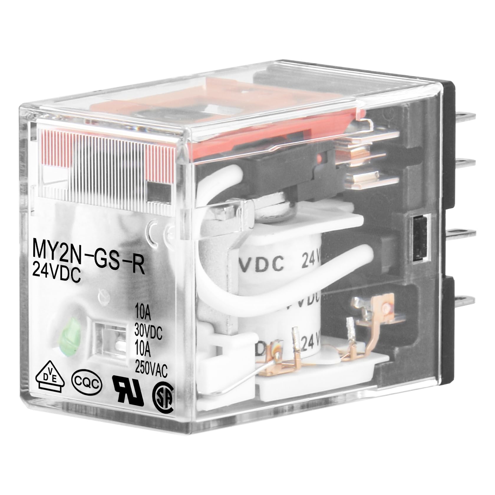 Heschen Gereral Purpose Relay, MY2N-GS (MY2NJ), 24VDC Coil, LED Indicator, DPDT, 10A 30VDC/250VAC