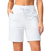SANTINY Women's 7'' Athletic Long Shorts with Pockets High Waisted Running Workout Bermuda Shorts for Women Walking Casual