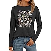 Women Flower Graphic Long Sleeve T Shirt Boho Floral Shirt Vintage Botanical Tee Wildflower Lover Tops