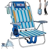 Overmont Low Beach Chair with Cooler Bag - 6-Position Lay Flat | 330lbs Support for Relaxed Beach Days and Outdoor Lounging With Ergonomic Armrests&amp;Headrest&amp;Lumbar Support&amp;Towel Holder