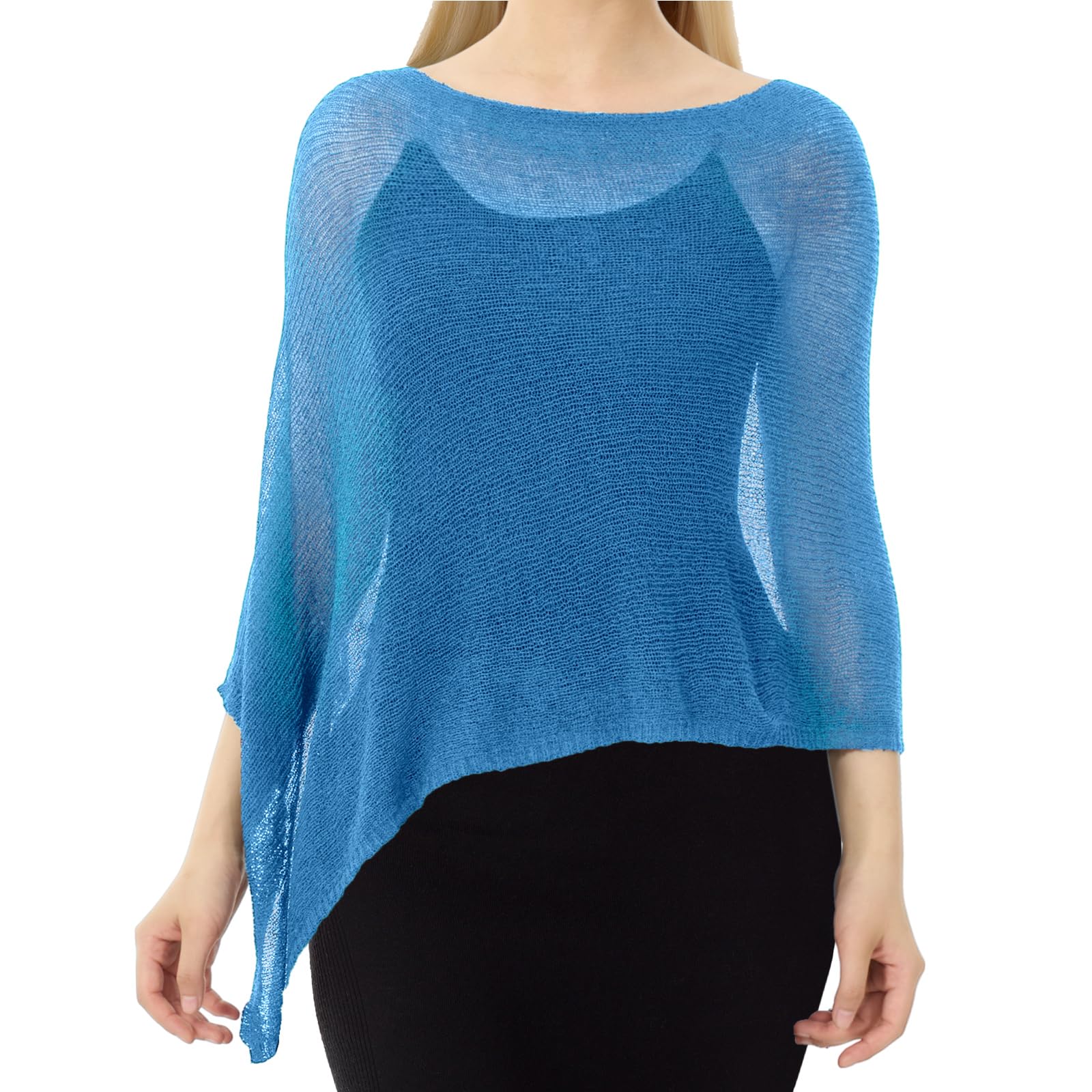 Photo 1 of Jamntower Women Sheer Poncho Shrug Summer Sheer Blouse Top Lightweight Poncho Bolero for Evening Dress (Blue)