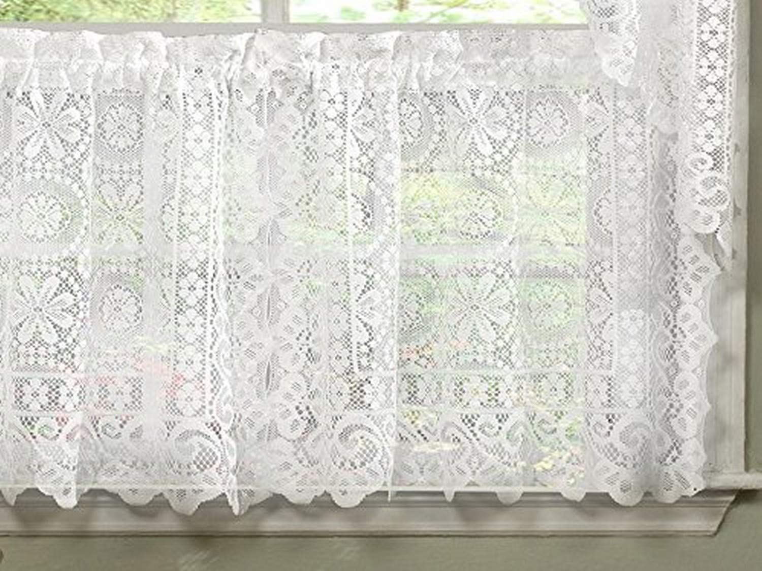 Sweet Home Collection Old World Style Floral Heavy Lace Kitchen Curtain, 36" Tier, Hopewell White — image 1