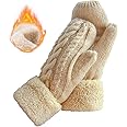 Women's Winter Gloves Warm Lining - Cozy Wool Knit Thick Gloves Mittens