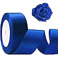Flezoo 25 Yards Blue Satin Ribbon 1 1/2inch, Single Face Polyester Silk Fabric Hair String Ribbon for Craft, Flower Bouquets, Gift Wrapping, Wedding, Bow Making and Valentines Decoration
