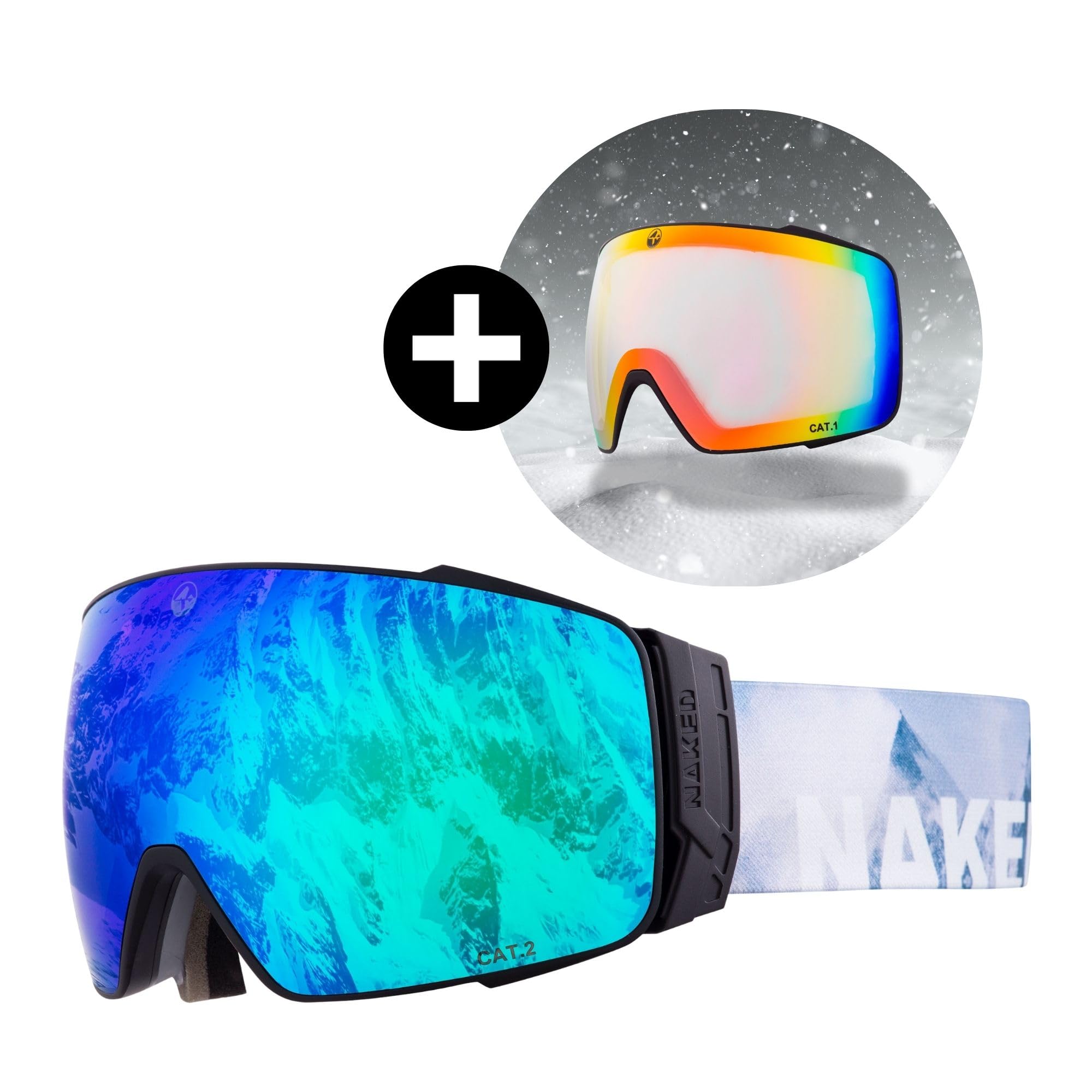 NAKED Optics The STORM Ski Goggles Men, Women, Snowboard Goggles, Ski Goggles with Interchangeable Lenses (STORM Snow incl. Bad Weather Lens)