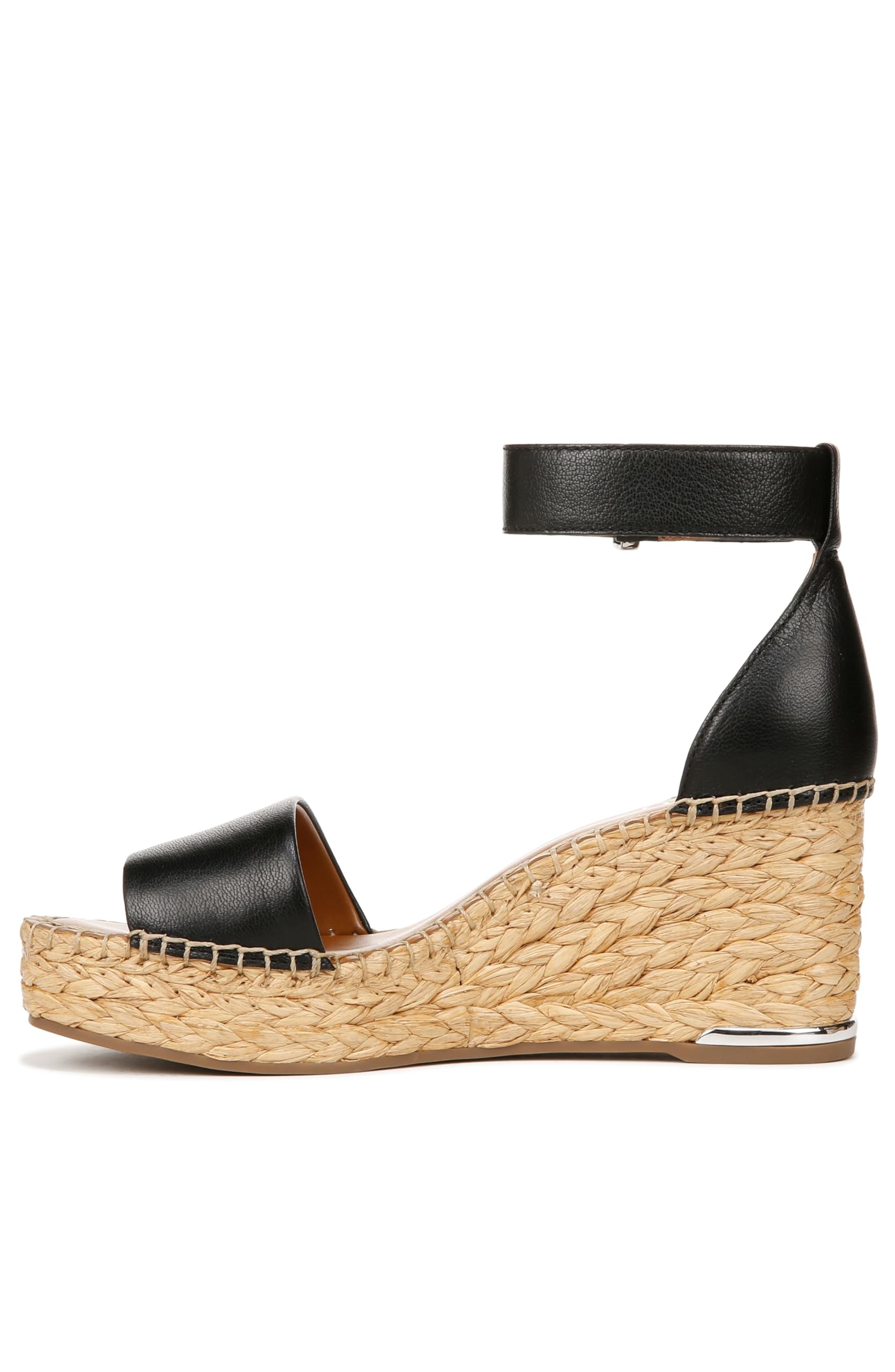 Franco Sarto Womens Clemens Raffia Espadrille Wedge Sandals Black Leather 6.5W