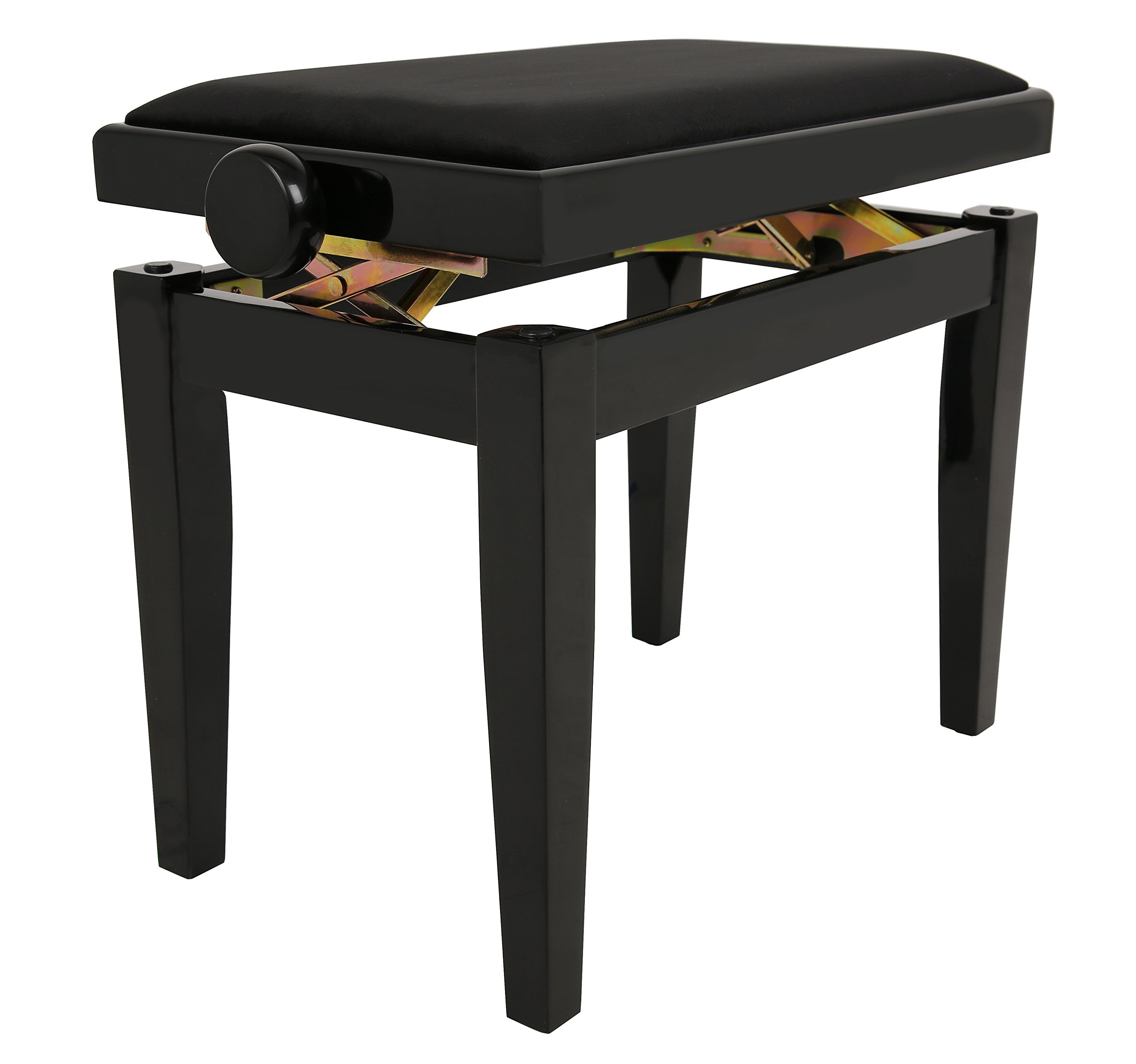 Juan Miguel Navarrez Piano Bench Elegance black high gloss - Solid wood - height adjustable with scissor mechanism - black velour seat cover