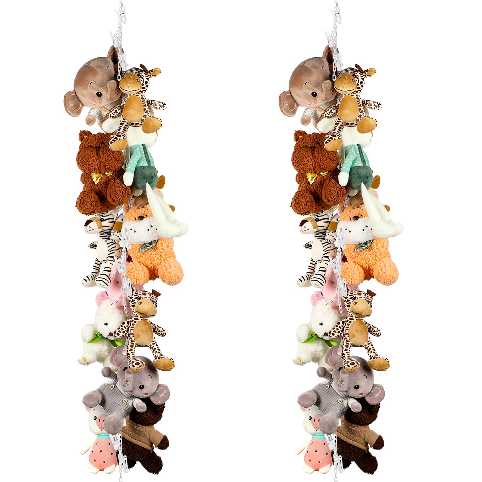 Photo 1 of Hotop 2 Pcs Stuffed Animals Storage Chain Hanging Organizer with Plastic Clips Plush Toys Holder with Hooks for Wall Decor bedroom Storage(White)