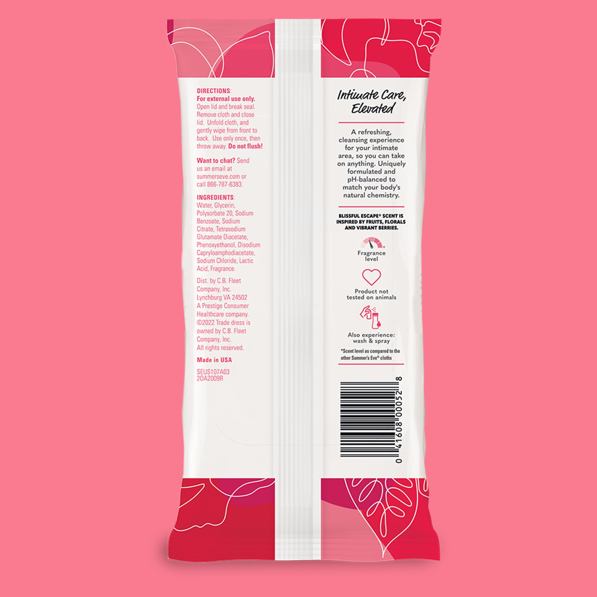 Summer's Eve Blissful Escape Daily Refreshing Feminine Wipes, Removes Odor, pH balanced, 32 Count