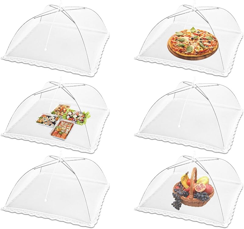 Jsdoin 17 Inch Mesh Food Cover Tent Umbrella 6 Pack White Pop Up Nets