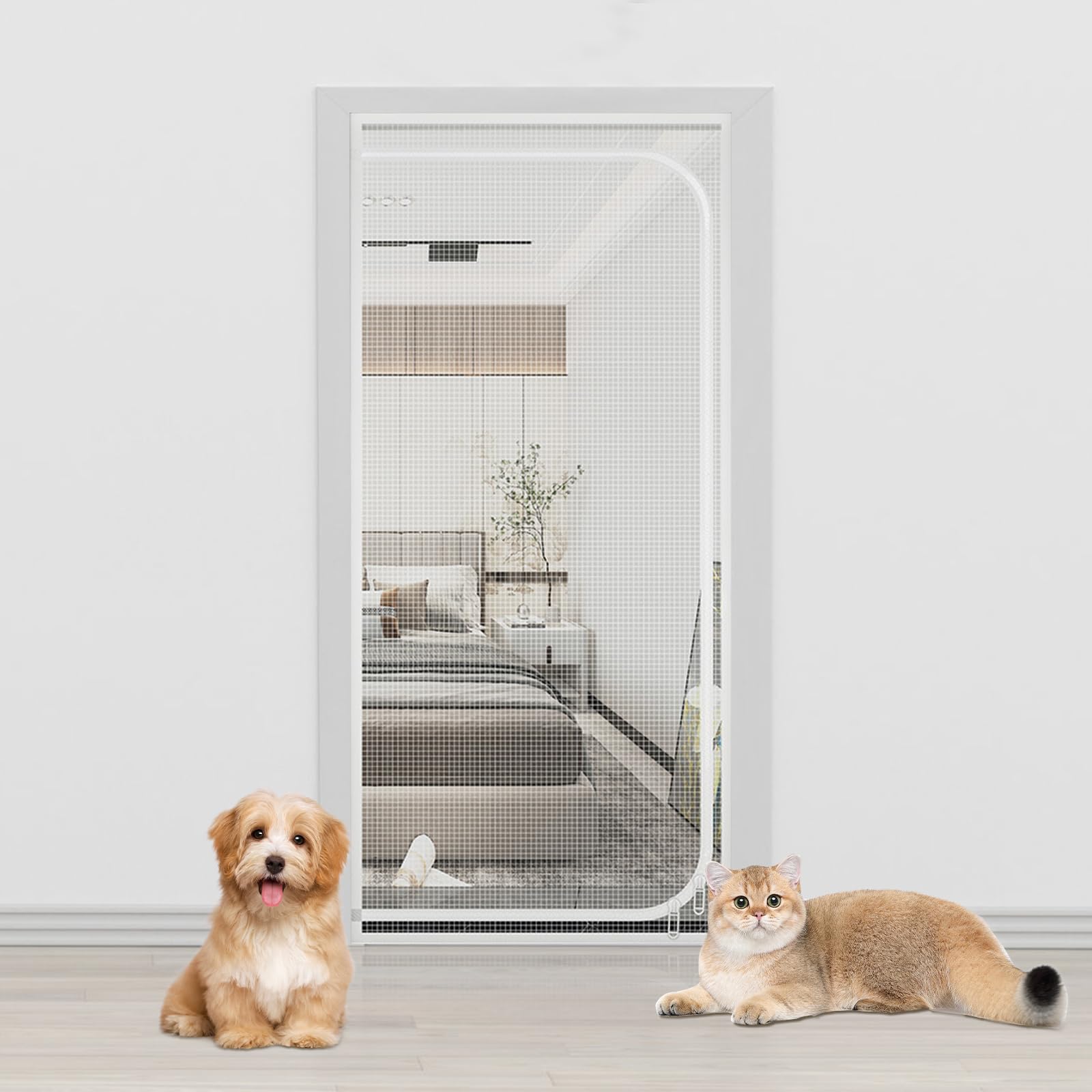Cat Screen Door Partition Mesh Cat Door Screen with Zipper, Heavy Duty Pets Proof Screen Door Prevent Dogs Cats Running Out from Home (100 x 210cm)
