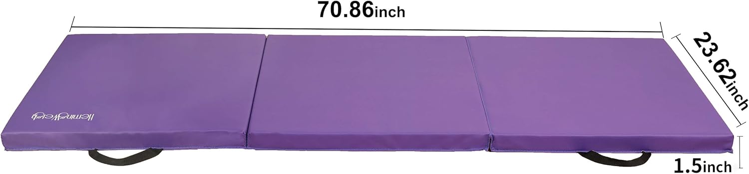 HemingWeigh 1.5 Inch Extra Thick Exercise Mat, Gym Mats for Home Workout, Tumbling Mat for Kids Gymnastics Equipment, Folding Mat for Martial Arts, 3 Fold, Purple : Sports & Outdoors