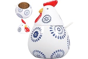 17oz Ceramic Salt Cellar with Lid and Spoon,Large Chicken Rooster Cookie Jar Salt Containers Holder for Countertop Spices,Cut