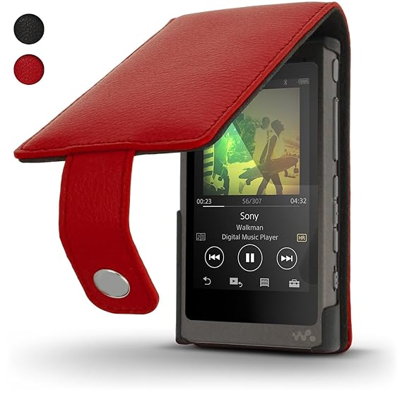 iGadgitz Red Leather Flip Case Cover for Sony Walkman NWA35 NWA40 NWA45 MP3 Player with
