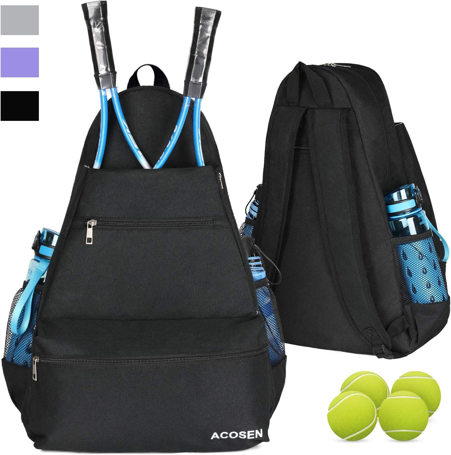 ACOSEN Tennis Bag Tennis Backpack - Large Tennis Bags for Women and Men to Hold Tennis Racket, Pickleball Paddles, Badminton Racquet, Squash Racquet, Balls and Other Accessories (Black) : Sports & Outdoors