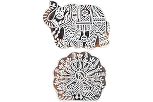 Wooden Printing Stamps - Wooden Block Stamps - Indian Textile Printing Blocks - Elephant and Peacock Shapes Wooden Printing Stamps for Crafting on Fabric Clay & Henna, Tattoo Hashcart®
