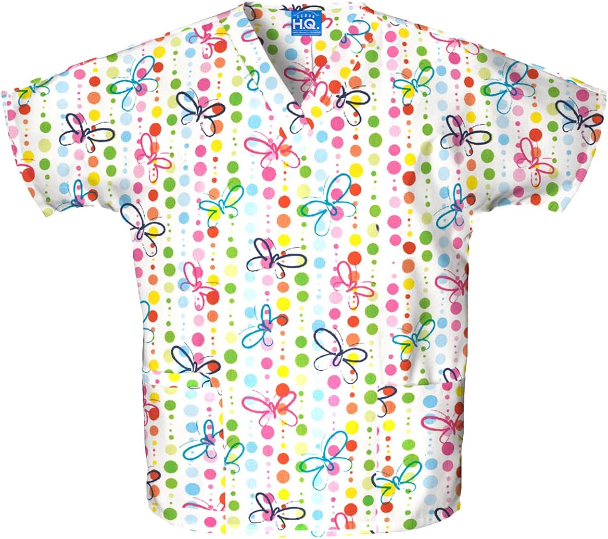 Scrub HQ V-Neck Top, 4700, XL, Butterfly Dots: Medical Scrubs Shirts: Clothing