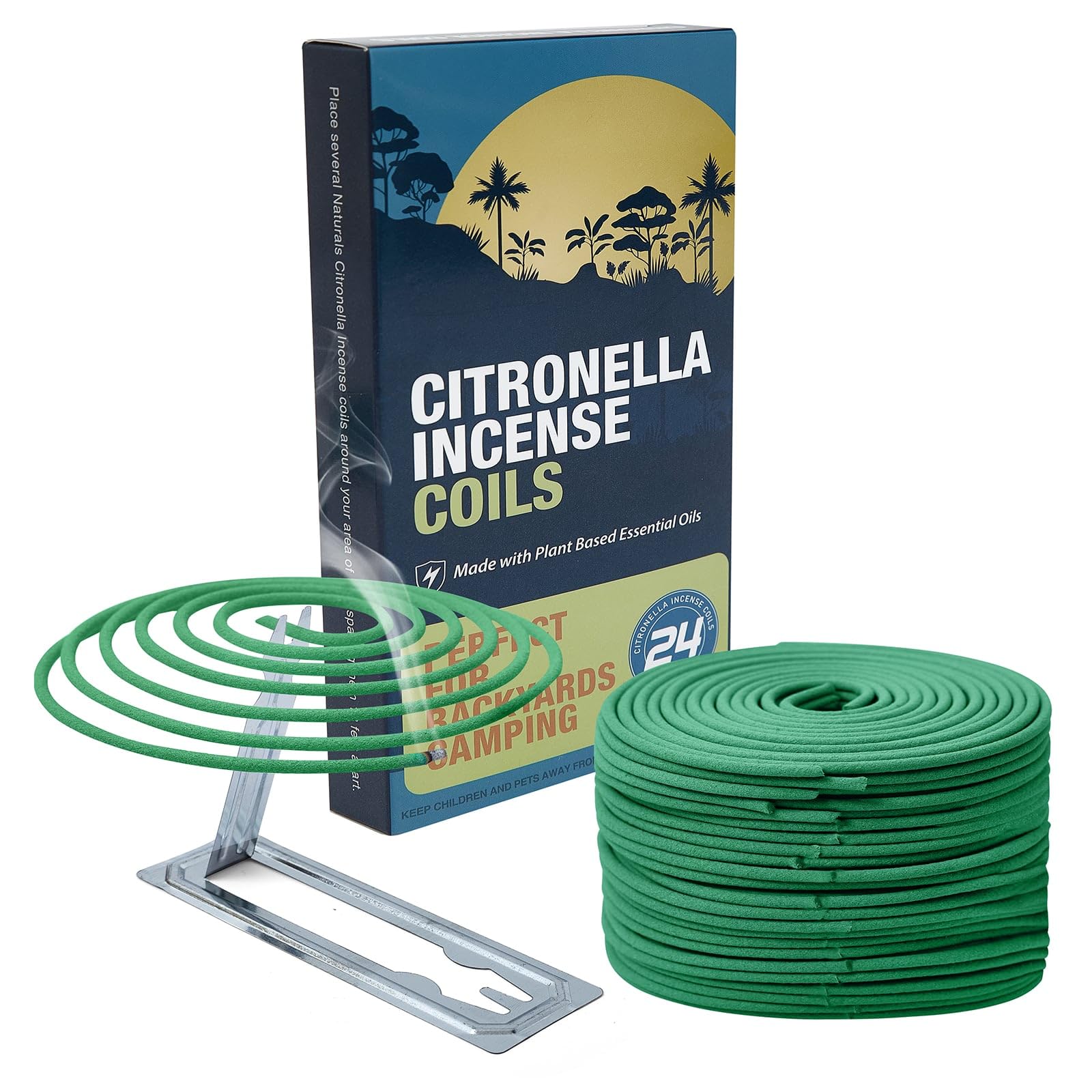 Citronella Incense Coils Outdoor Patio - Each Coil Could Last for 5-7 Hours - Perfect For BackYards Camping (Contains 24 coils & 2 Stands)