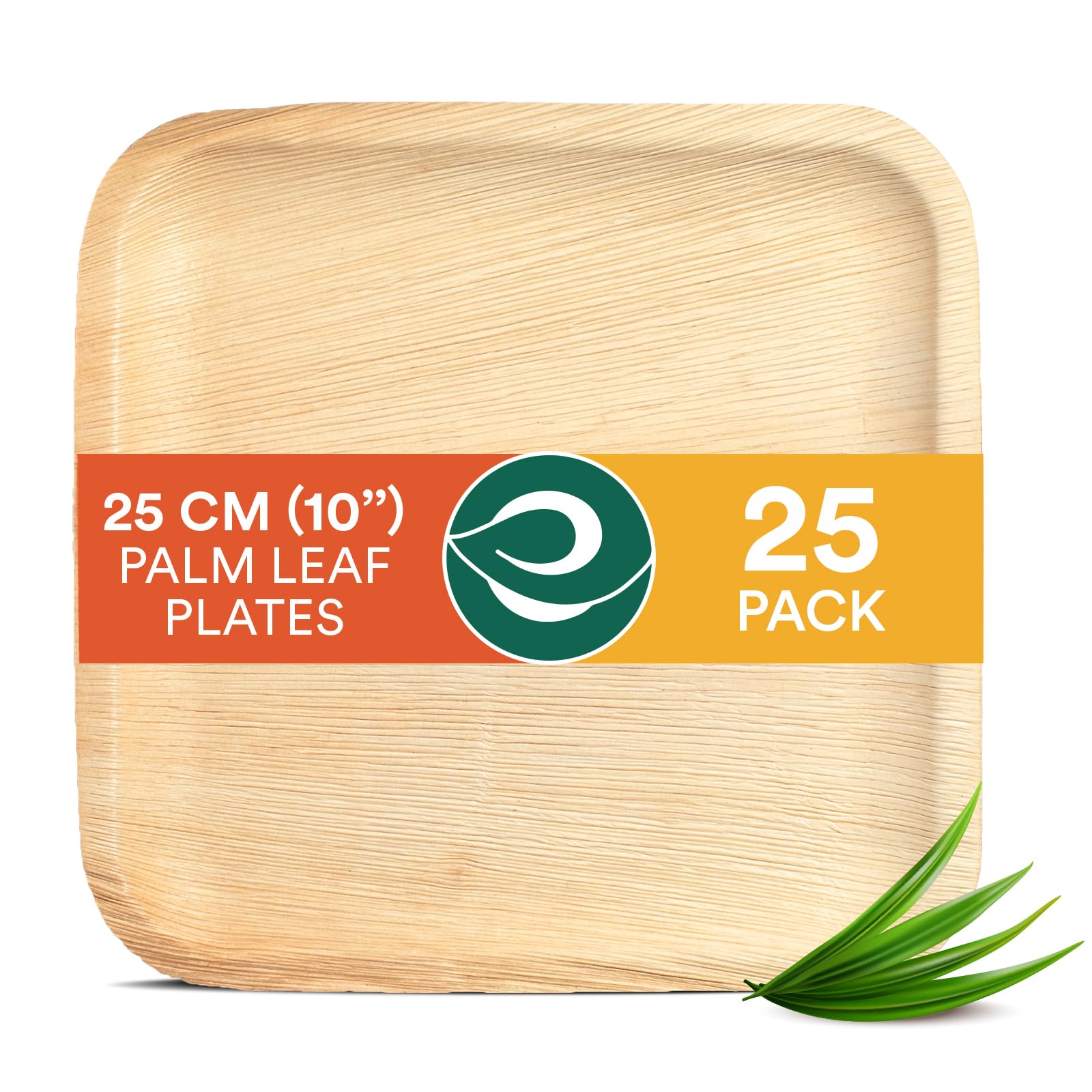 ECO SOUL 25 Palm Leaf Plates 10”(25cm) Square Large Bamboo Plate I Eco Friendly, Biodegradable, Compostable Heavy-Duty Plate, Disposable Plates for Dinner, Party & Events