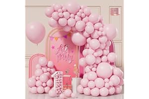 Bonropin Pink Balloons 130pcs Pastel Pink Balloons Garland Arch Kit 5/10/12/18 Inch Different Sizes Light Pink Latex Balloons for Pink Birthday Party Baby Shower Wedding Gender Reveal Decorations