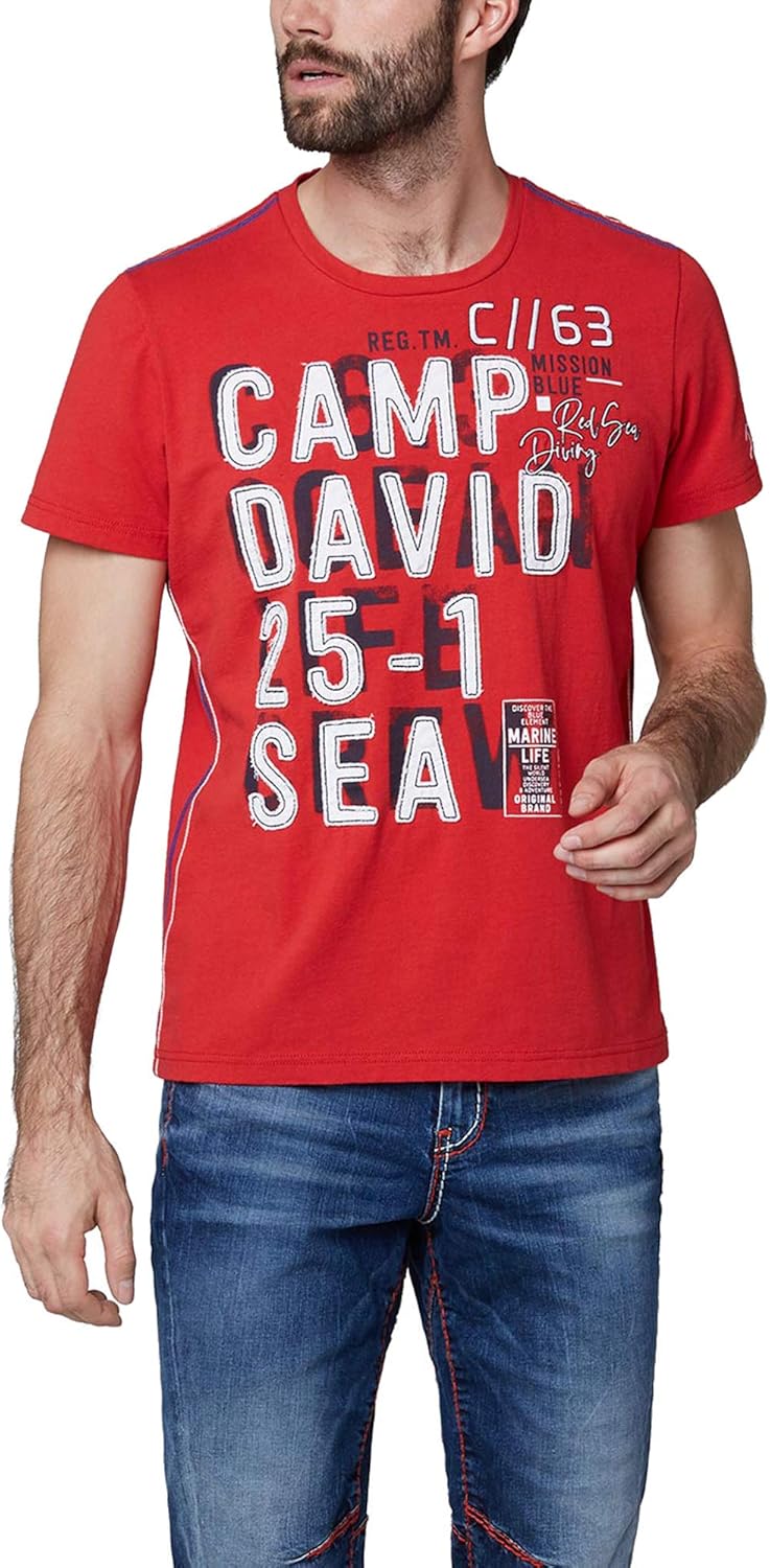 Camp David Herren TShirt mit großen LabelApplikationen Amazon.de