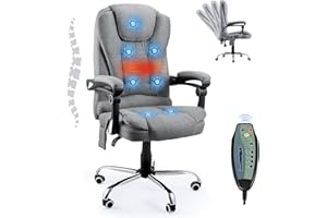 JFHID Reclining Office Chair Massage Computer Desk Chair Comfortable Ergonomic Executive Chairs with Heat Soft Wide Big Tall High Back Office Chair with Lumbar Support Adjustable 6 Point Vibrating