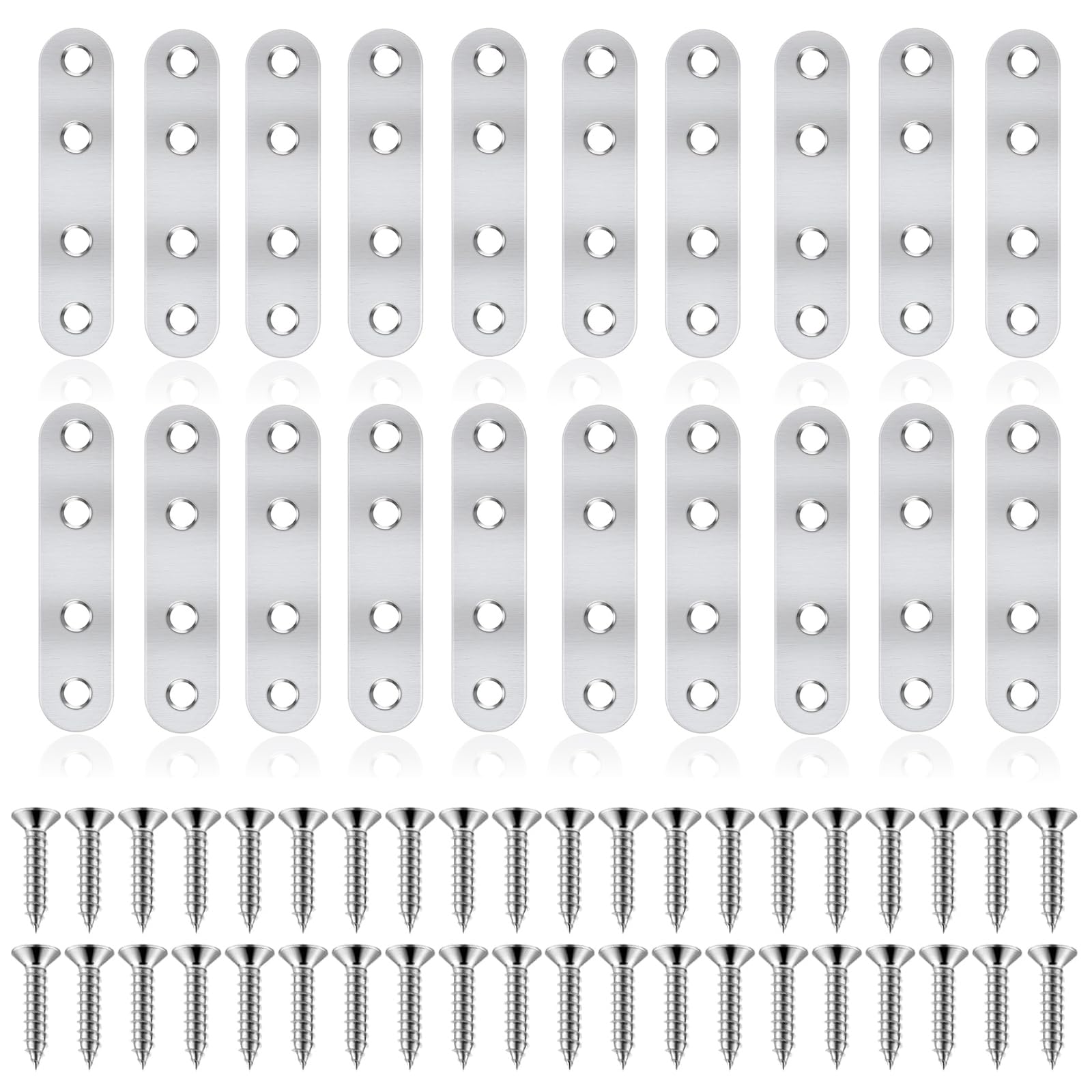 Flat Brackets for Wood, 20 Pcs Stainless Steel Mending Plates Straight Metal Brackets Joining Plates with Screws Sleeper Brackets for Repair Fixing