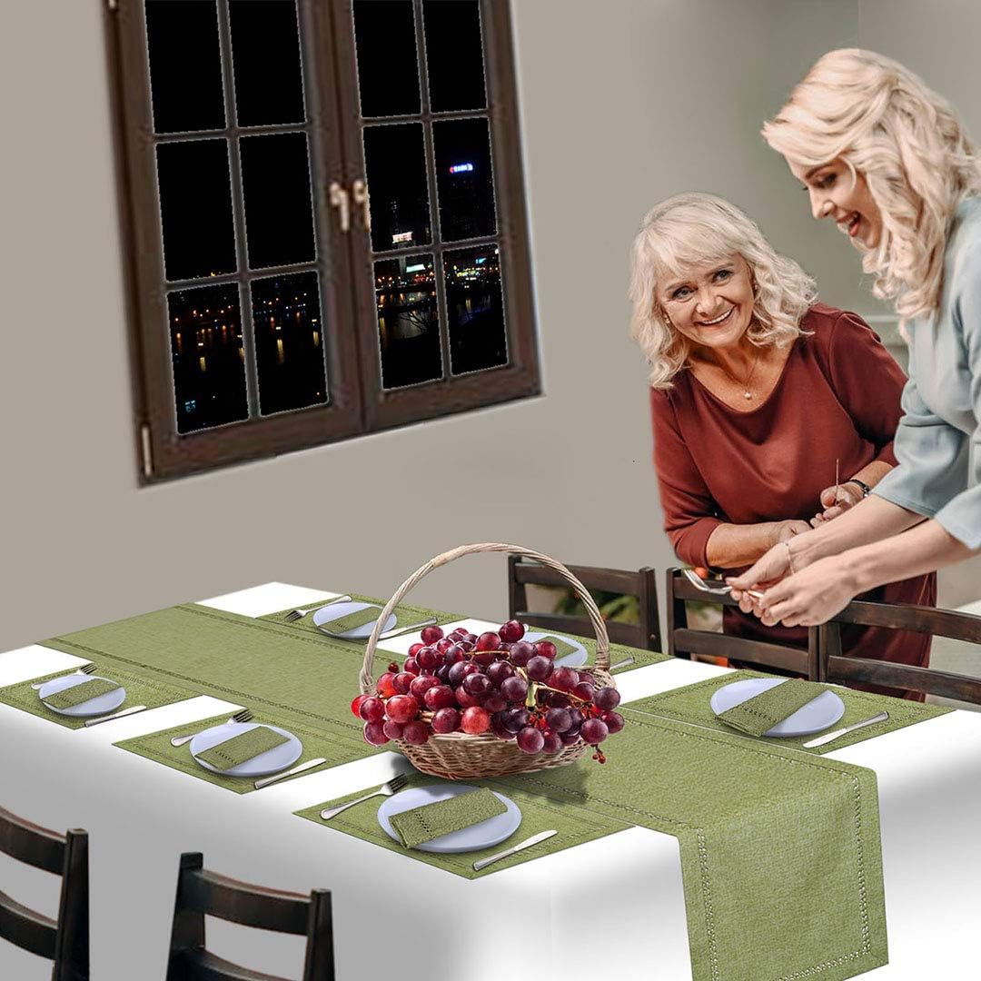 Grelucgo Handcrafted Solid Color Dining Table Runner, Dresser Scarf, Double-Hemstitched (Sage Green, 14 x 72): Home & Kitchen