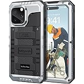 Mitywah Waterproof Case for iPhone 16 Pro Max, Shockproof Heavy Duty Case with Built-in Screen Protector, Underwater Full Body Protective Metal Case 6.9 inch, Silver