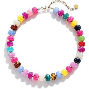 Noihlja Chunky Beaded Choker Necklace for Women Summer Beach Acrylic Beads Necklaces Trendy Boho Statement Colorful Necklace