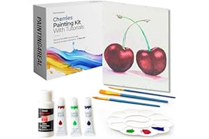 Painting4Real DIY Painting Class Kit for Adults with Video Tutorials: Learn to Paint Cherries – How to Paint with Acrylics – Painting & Art Supplies – 9 Piece Acrylic Paint Set