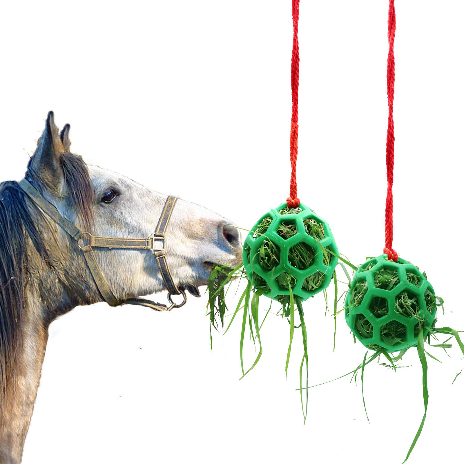 2 Pack Horse Treat Ball Hay Feeder Toy, Goat Feeder Ball Hanging Feeding Toy for Horse Goat Sheep Relieve Stress