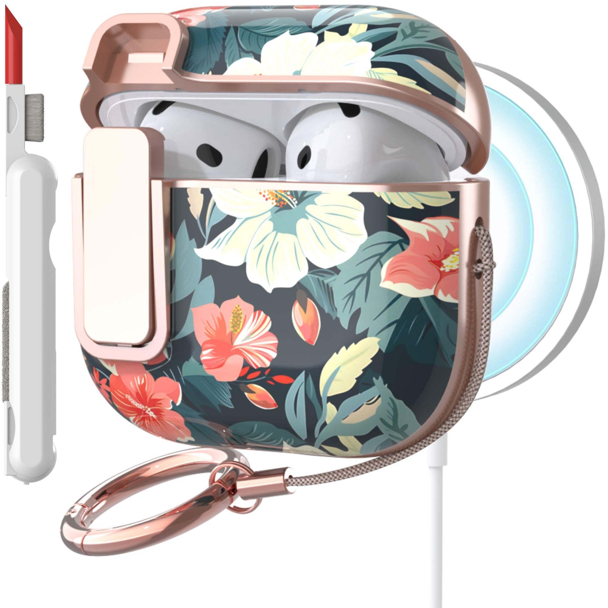 Photo 1 of TATOFY Cover for AirPods 4th Generation Case with Lock Clip Cleaner Kit Slim Hard AirPod 4 Lock Case Compatible with MagSafe (Blue)