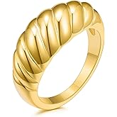 JINEAR 18k Gold Filled Chunky Rings for Women Croissant Dome Statement Ring Trendy Twisted Braided Band Stacking Star Rings Jewelry Gifts