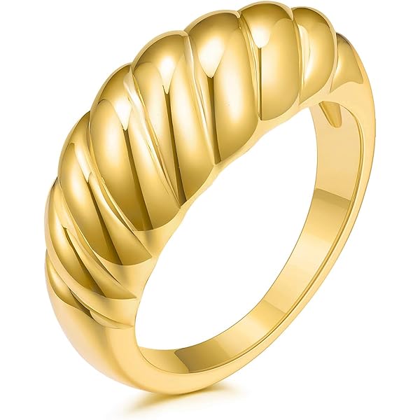 3-Piece Gold Plated Chunky Ring Set - Dome, Twisted & Band Rings For Women