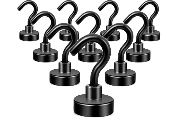 Neosmuk Magnetic Hooks for Cruise Cabins,25lb+ Heavy Duty,Black,10 Pack | Heavy Duty Strong Magnet Hook, Cruise Essentials 20