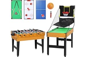 Soozier 5-in-1 Multi Game Table, 53 in Combo Game Table Set with Foosball, Pool, Table Tennis, Ice Hockey and Basketball for 