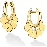 DREMMY STUDIOS Gold Dainty Huggie Hoop Earrings 18K Gold Plated Exquisite Open Tassel Dangle Charm Drop Sleeper Geometric Cross Coin Star Heart White CZ Simple Hypoallergenic Earrings for Women