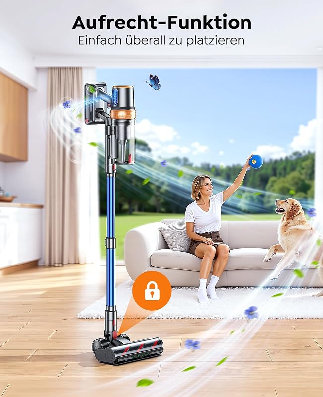 Akku Staubsauger 650W/55KPA/70Min,Selbststehender Staubsauger Kabellos mit Matratzenreinigungsbürste,Automatikmodus,Wandladestation,Duftfunktion,Mehrstufige Filtration für Teppiche/Hartböden/Auto — Foto 8 von 8