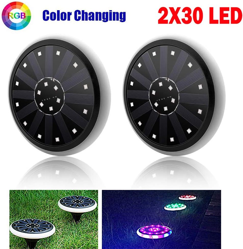 GreeSuit Solar Power Garden Ground Lights 2PCS 30 LED Buried Lamp Waterproof Outdoor Path RGB Pond Lights Dark Sensing Landscape Color Changing for Lawn Pathway Yard Driveway Patio Walkway Pool Area