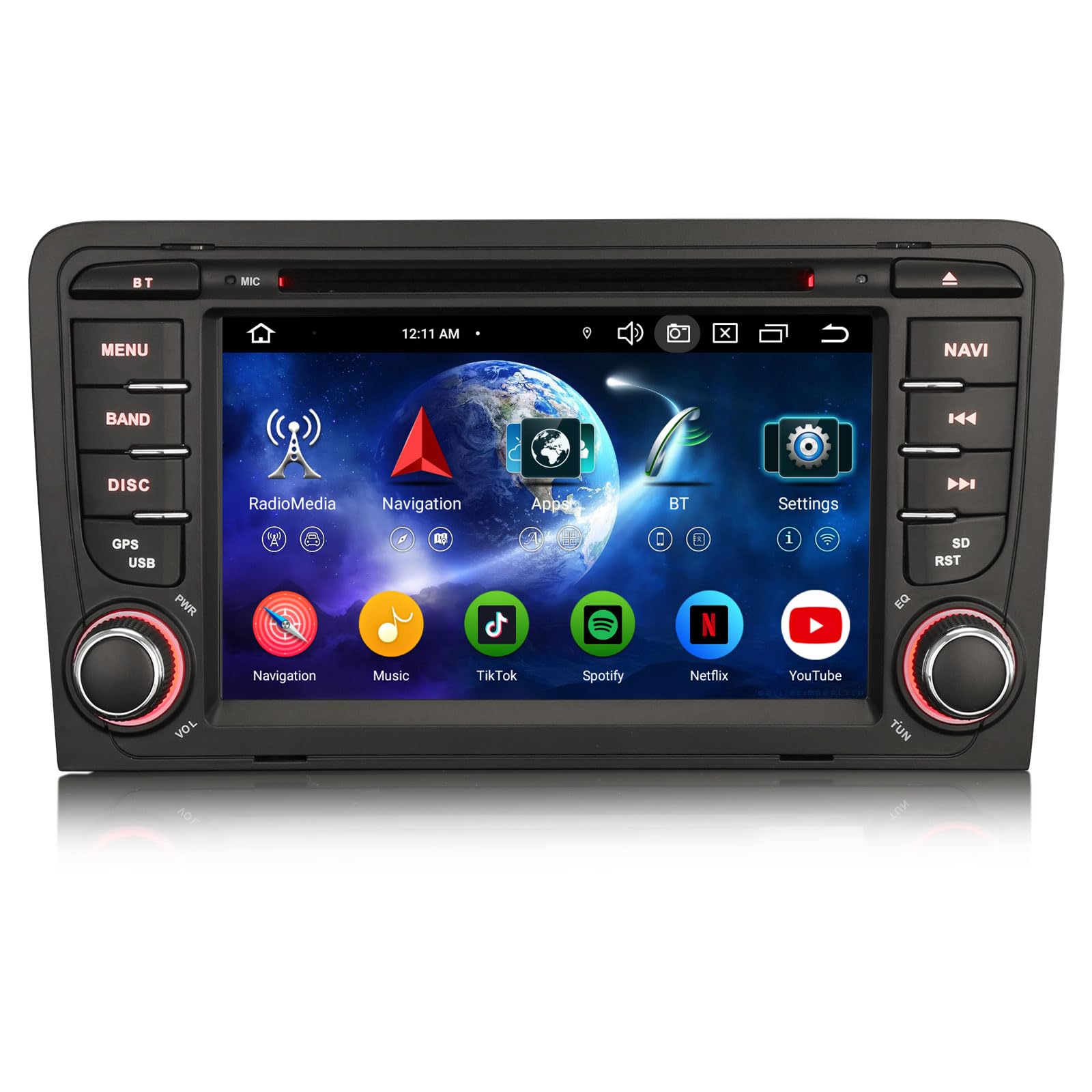 Erisin 8-Core 4GB RAM+64GB ROM Android 14 Car Stereo GPS Sat Nav for AUDI A3 S3 RS3 RNSE-PU 7 Inch DVD Player Supports IPS Touch Screen Wireless CarPlay Android Auto DSP DAB+ Bluetooth 5.0 OBD2 WiFi