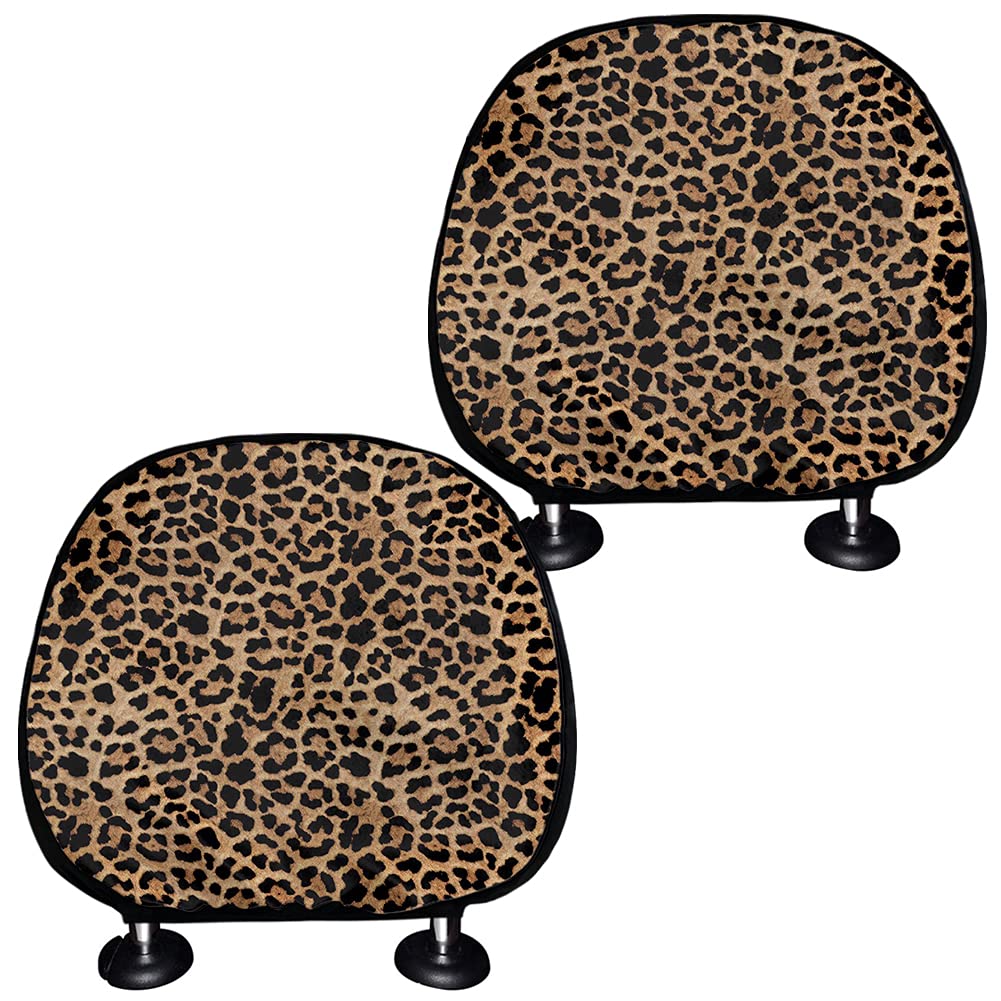 Photo 1 of STUOARTE Brown Leopard Animal Print Headrest Covers for Cars for Women,Head Rest Covers Universal Fit for Car Truck SUV Van,Cheetah Auto Interior Accessories
