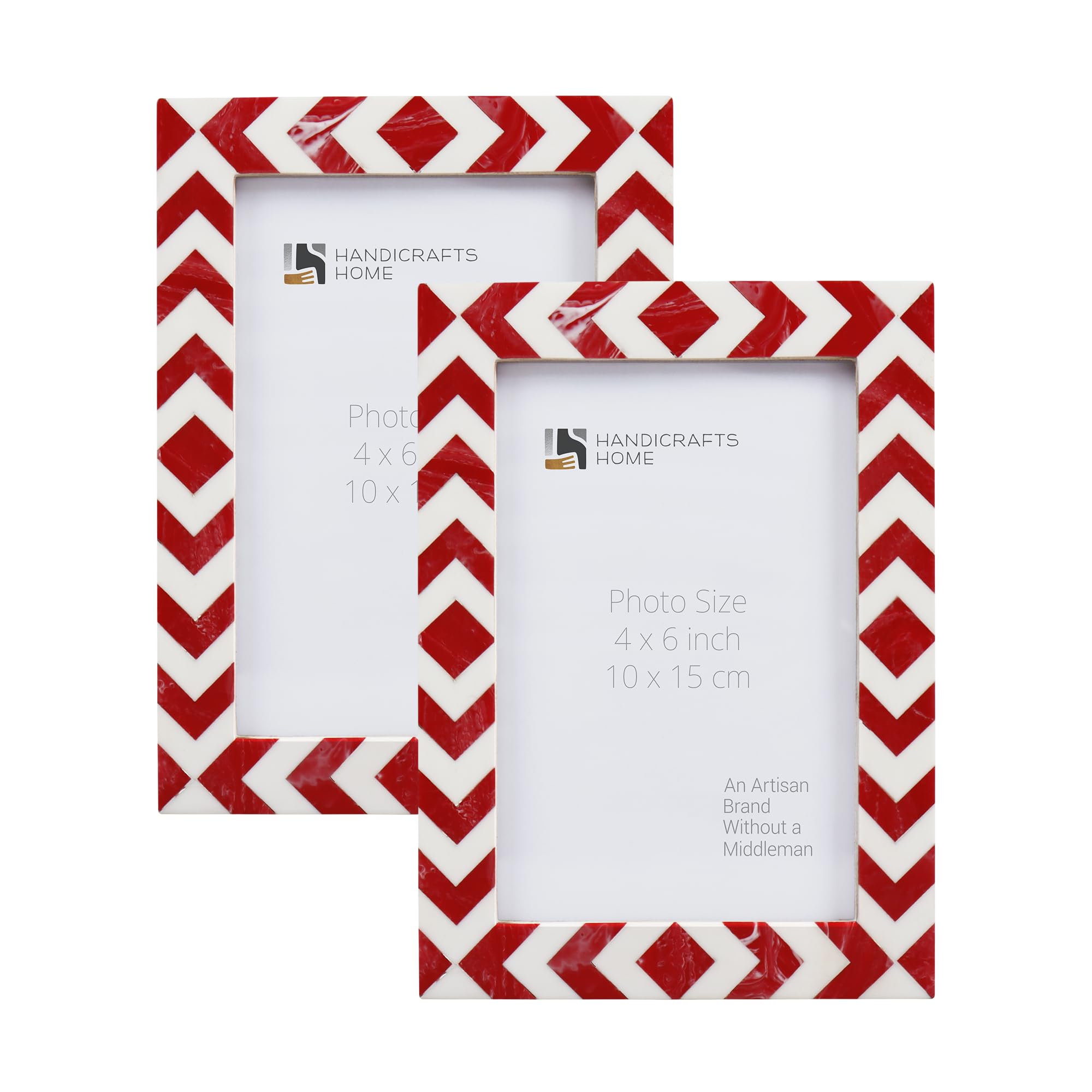 Handicrafts Home Red & White 4 by 6 Picture Frame Set of 2, Vintage Photo Frames for Wall or Tabletop Display, Bookshelf, Family Wall Decor, Gallery Wall Frame Set, Multi Picture Frames Collage