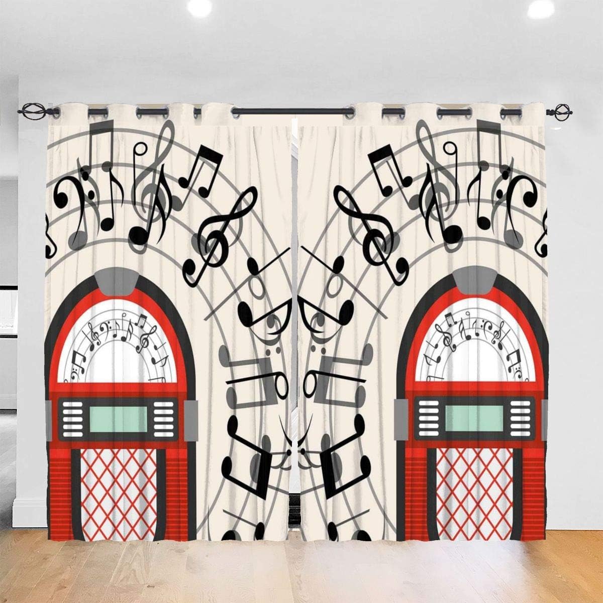 Jukebox Old Vintage Radio Música Notas Cortinas de ventana Paneles de