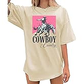Oversized Western Graphic Shirt Women: Cowboys Country Shirt Casual Rodeo Howdy Cowgirl Tee Top