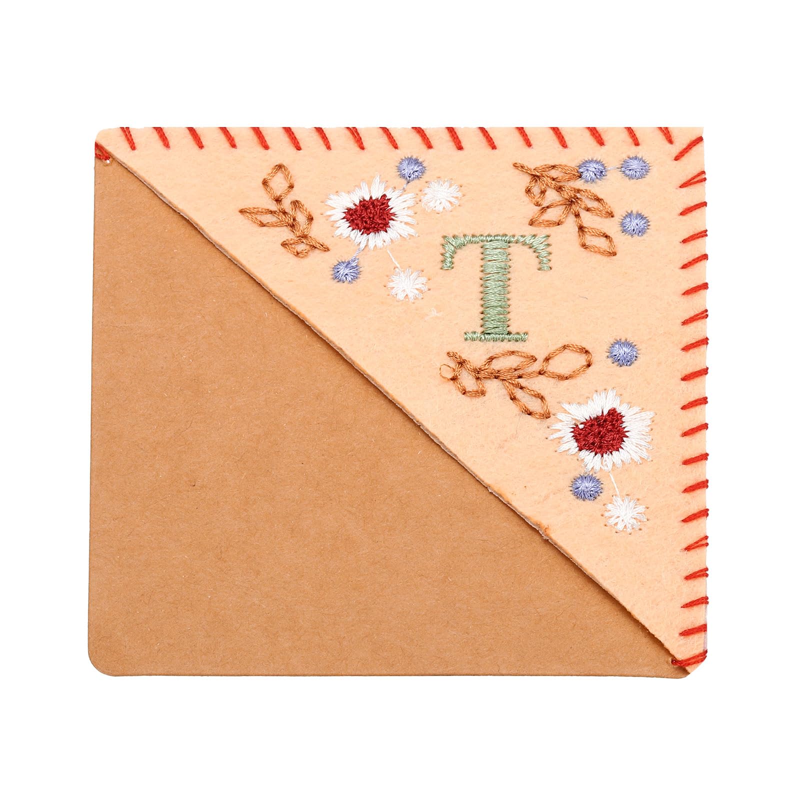 PATIKIL Personalized Embroidered Corner Bookmark, Cute Flower Felt Stitched Triangle Book Mark Page Marker for Women Men Book Lovers Teachers, Pink, Letter T