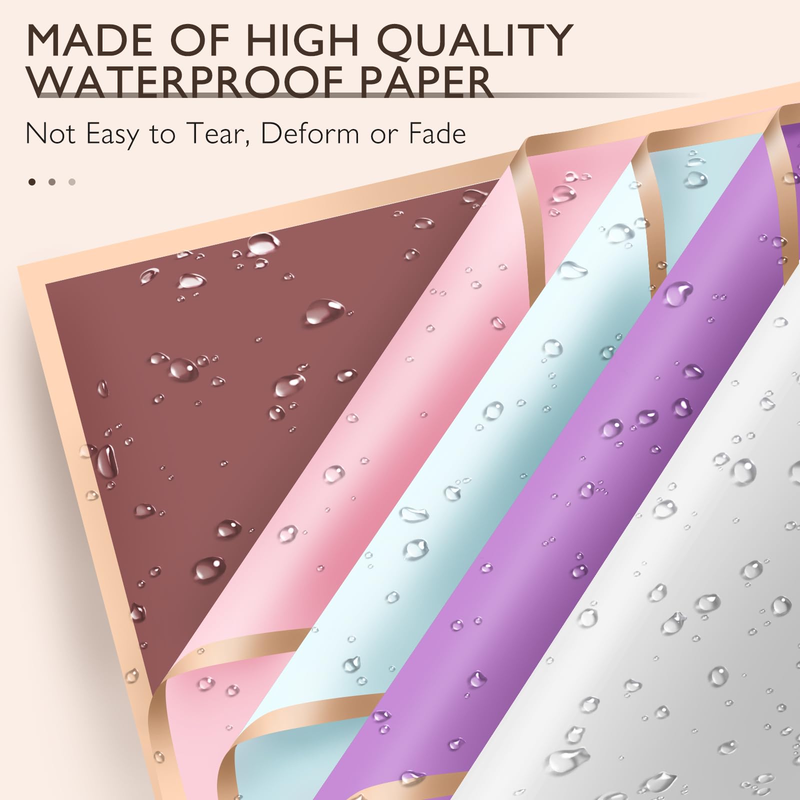 100 Sheets Flower Wrapping Paper with Pure Color Flower Bouquet Wrapping Paper for Waterproof DIY Crafts Packaging, 22.8x22.8 inch (10 Colors) with 3 Ribbons