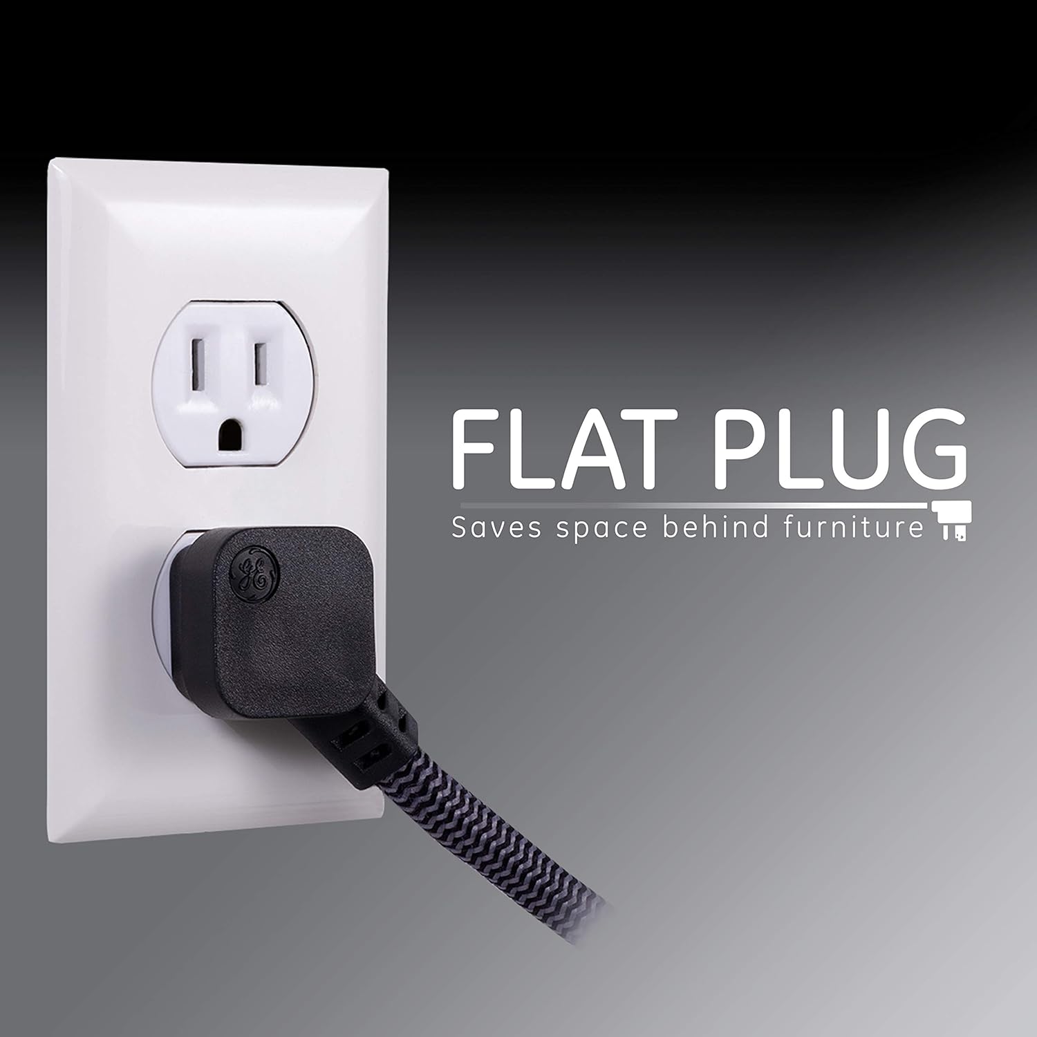 GE Designer Extension Cord with Surge Protection, Braided Power Cord, 15 ft, 3 Grounded Outlets, Flat Plug, Premium, Black/Grey, 44237: Electronics