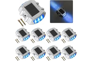 ELLUMIN Solar Deck Lights Driveway Dock Lights 8 Pack, Outdoor LED Solar Powered Waterproof Warning Step Lights for Driveway Sidewalk Pathway Yard Garden(Blue)