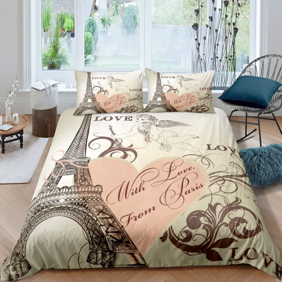 Erosebridal Eiffel Tower Comforter Cover Twin Size, France